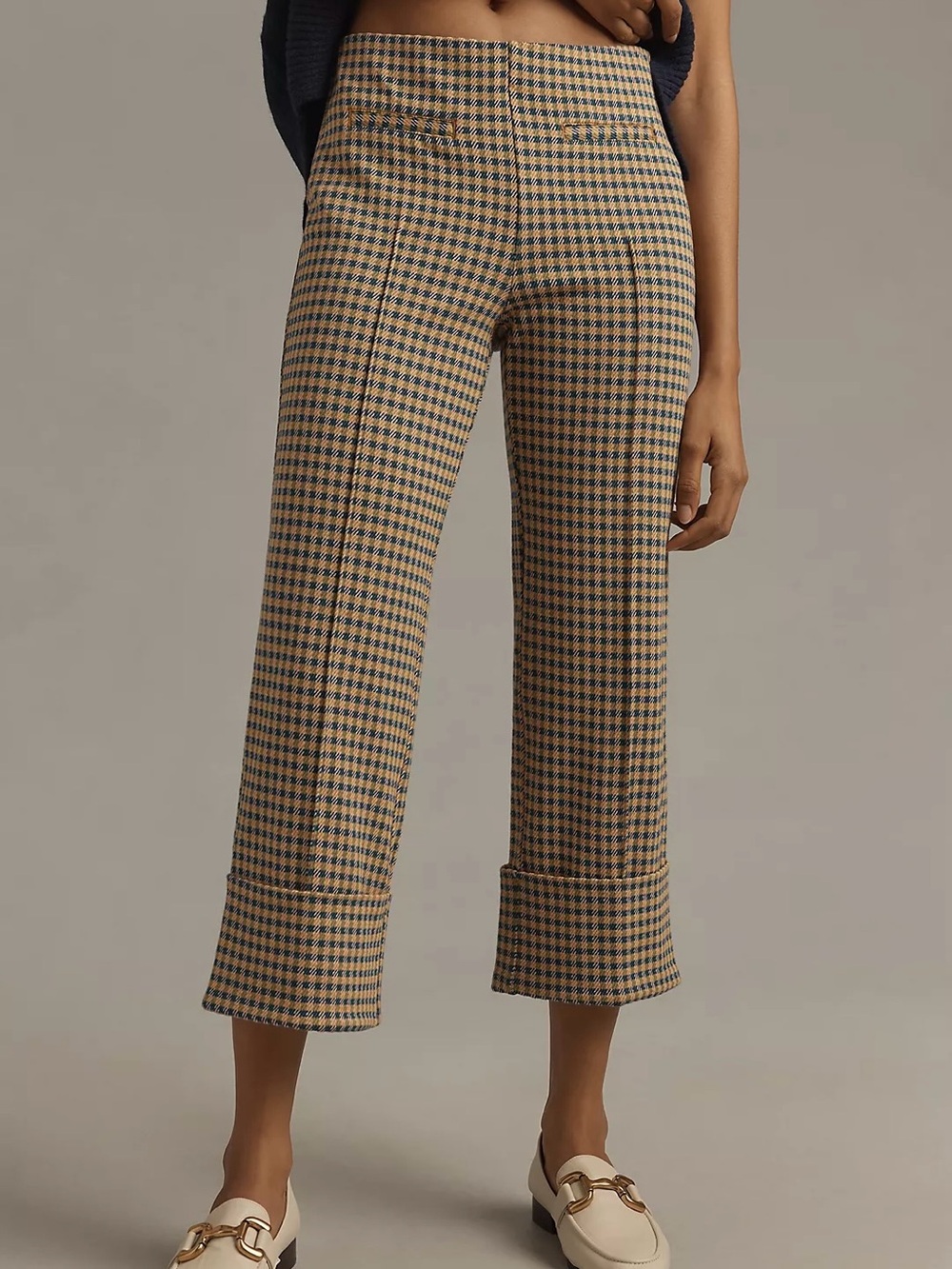 Anthropologie Maeve Houndstooth Knit Cuffed Wide Leg Crop Pants Size XS - Picture 2 of 13
